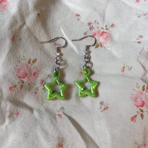 iridescent green star earrings